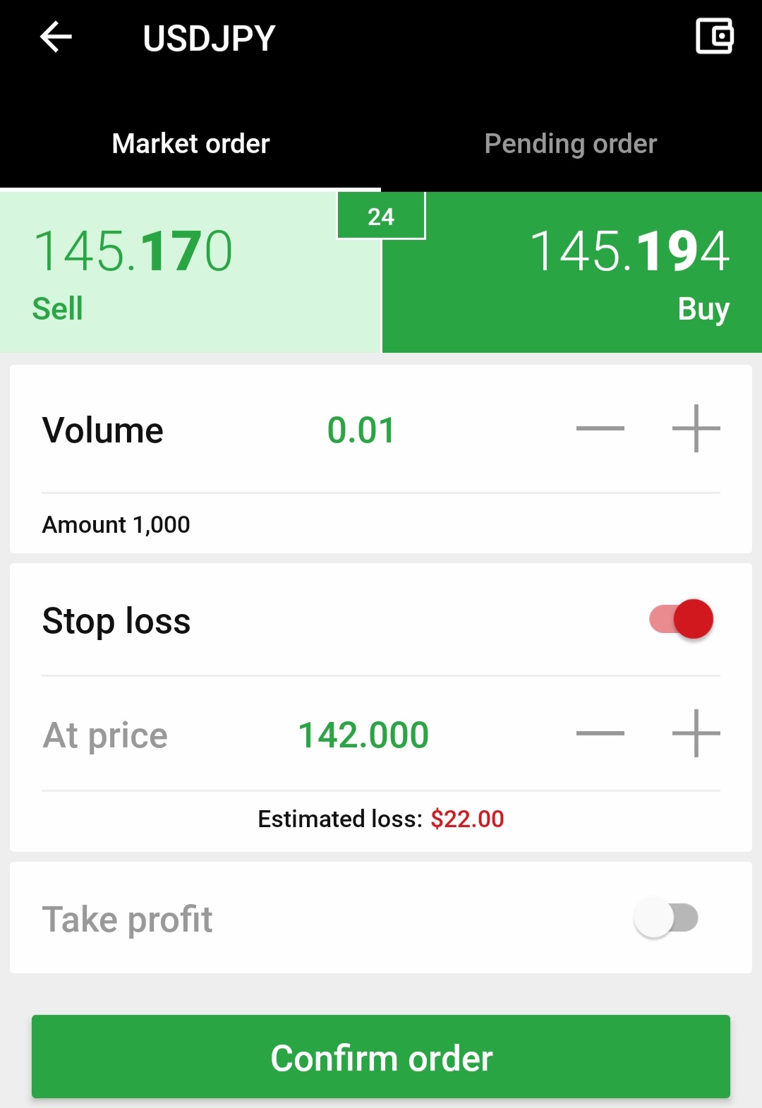 Setting a Stop Loss Order on a Trading Platform