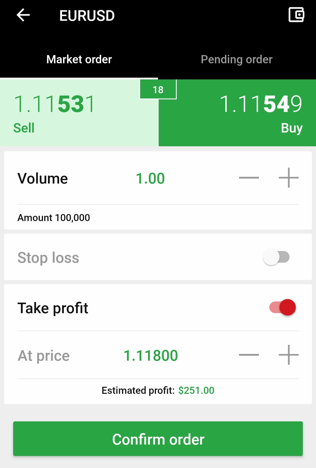 Setting a Take Profit Order on a Trading Platform